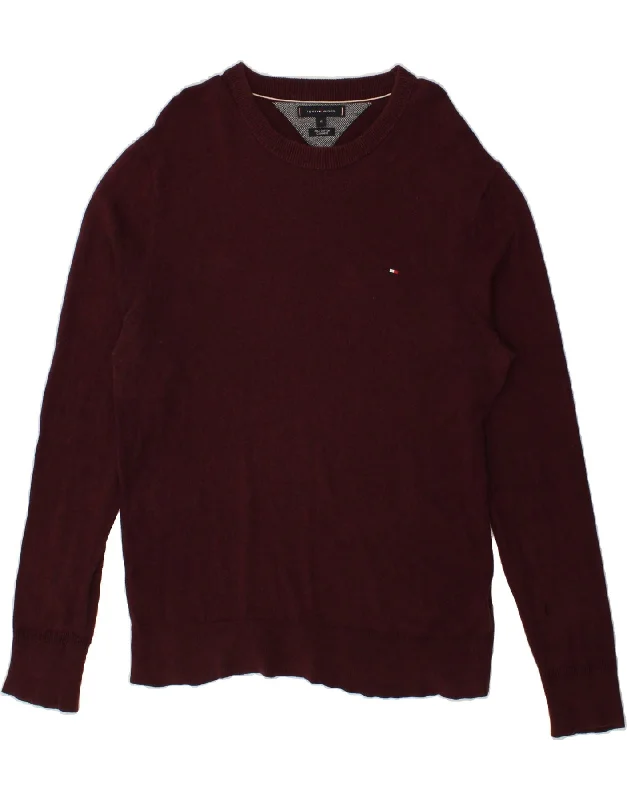 TOMMY HILFIGER Mens Crew Neck Jumper Sweater XL Maroon Cotton