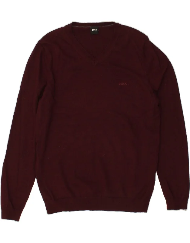 HUGO BOSS Mens V-Neck Jumper Sweater Large Burgundy