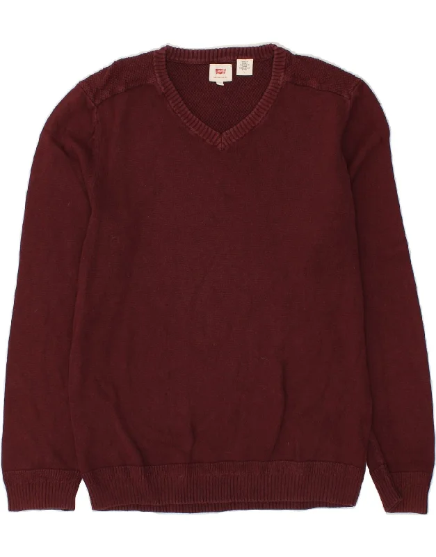 LEVI'S Mens V-Neck Jumper Sweater Medium Burgundy