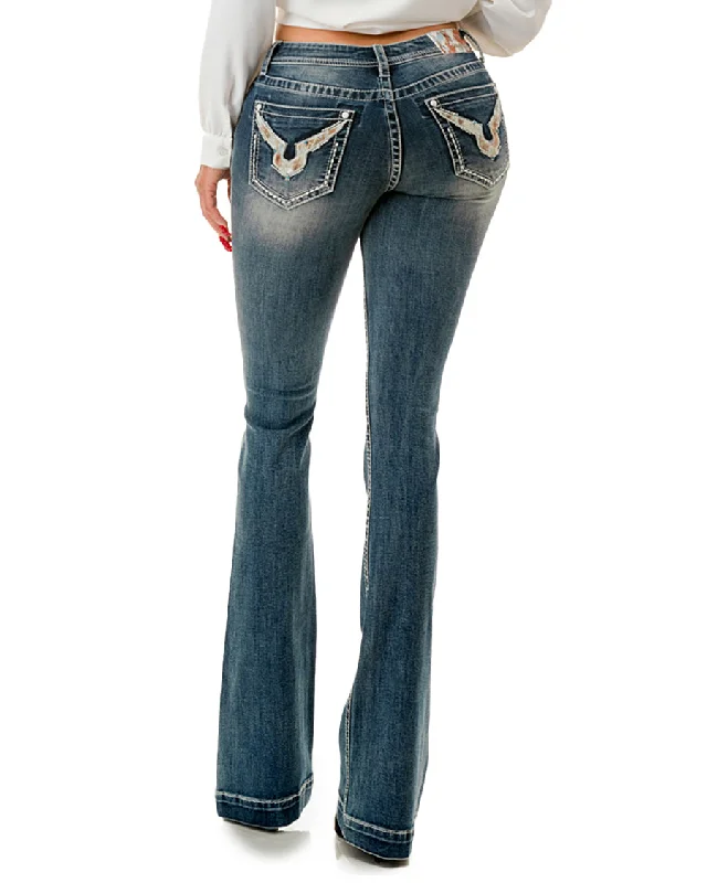 Women's Embroidered Pocket Boot Cut Jeans