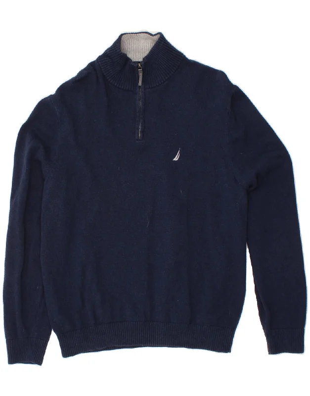 NAUTICA Mens Zip Neck Jumper Sweater Large Navy Blue