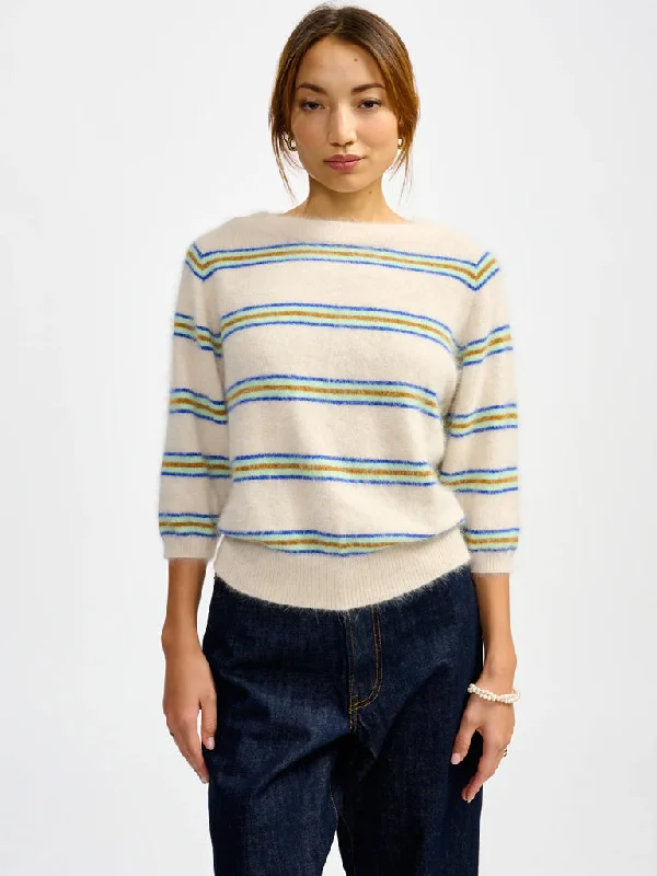 Bellerose Dature Stripe Sweater in Stripe A Cream Mint Blue