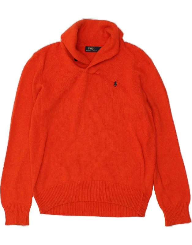 POLO RALPH LAUREN Mens Shawl Neck Jumper Sweater Medium Orange Cotton