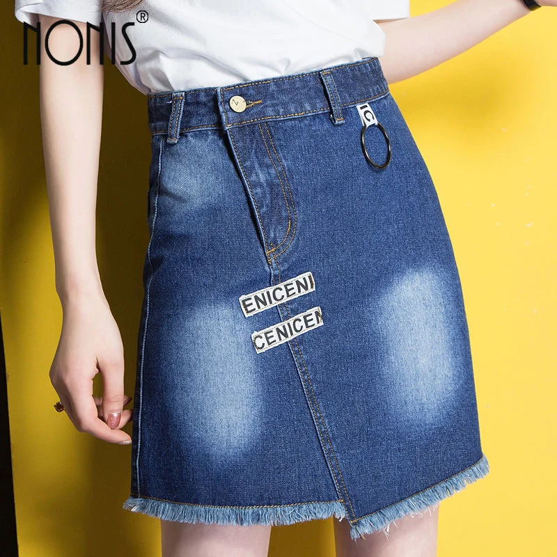 Nonis 2017 New Summer Women Skirt American A-line High Waist Denim Skirts Short Vintage Woman cowgirl Mini Jeans Skirt S-X