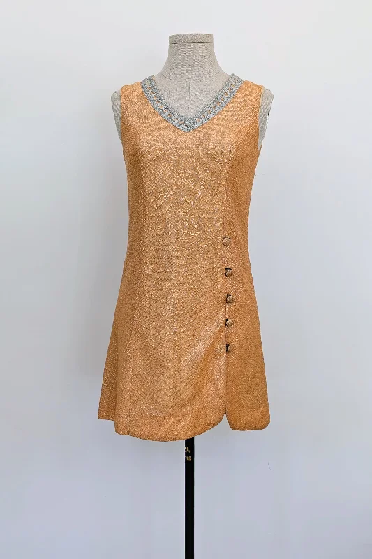 1960's Silver and Orange Lurex Mini Dress