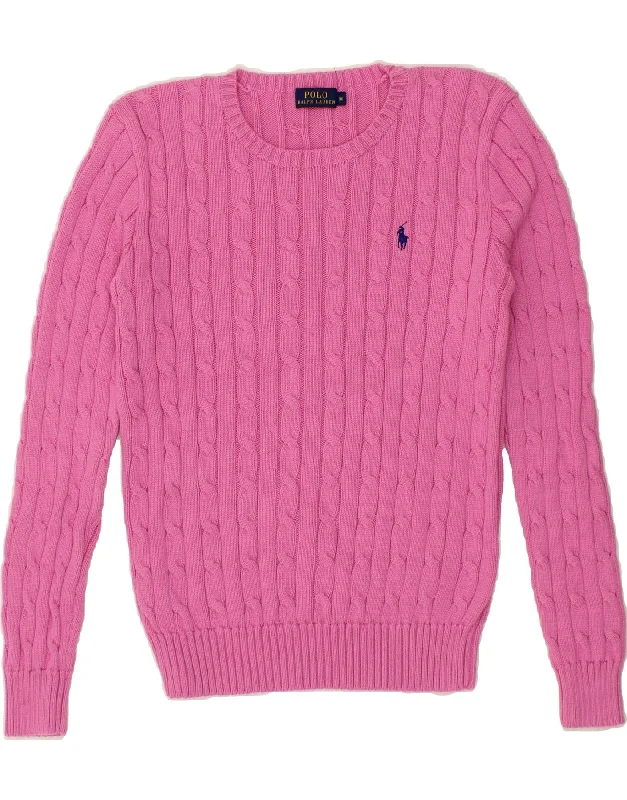 POLO RALPH LAUREN Womens Crew Neck Jumper Sweater UK 14 Medium Pink Cotton