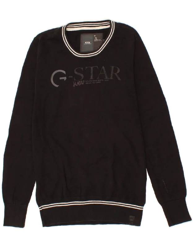 G-STAR Mens Graphic Crew Neck Jumper Sweater Medium Black Cotton