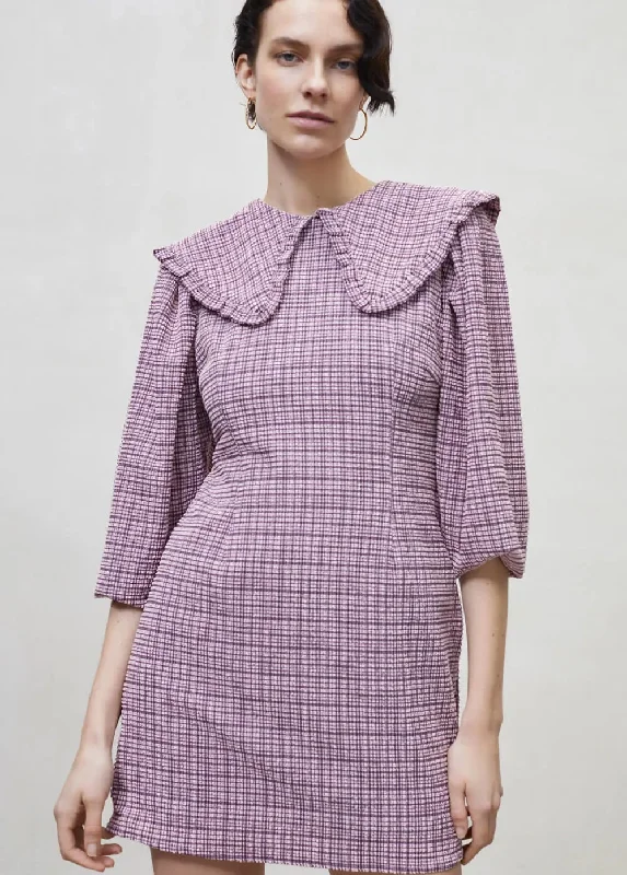 Women checked mini dress - Mauve