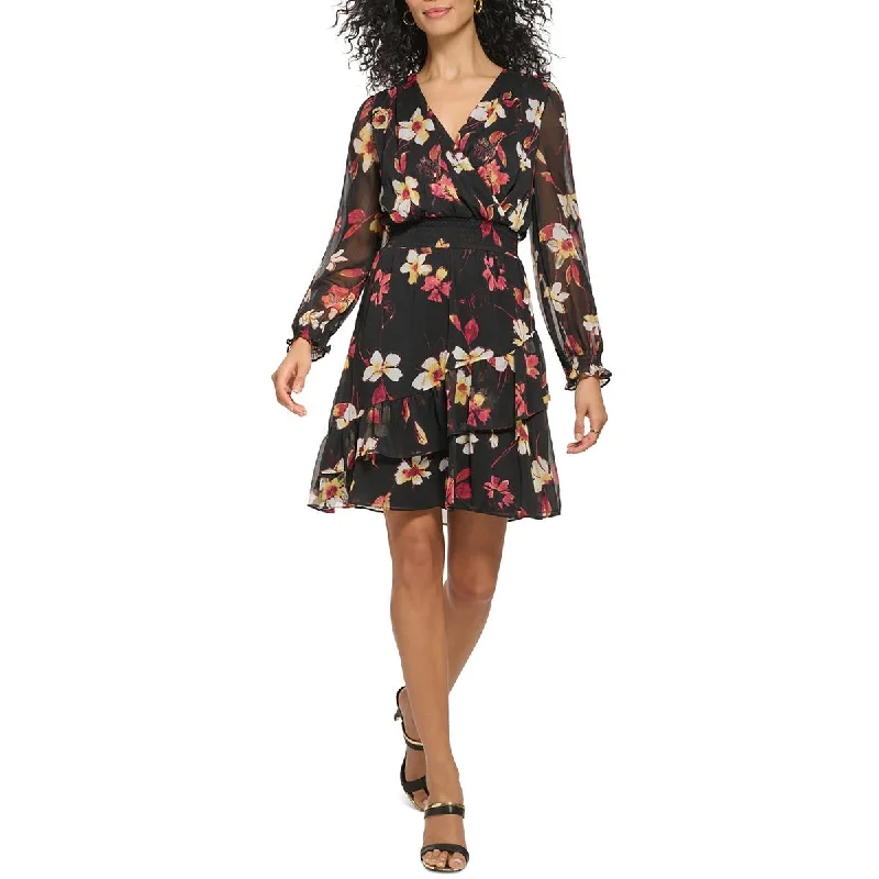 Womens Chiffon Floral Mini Dress