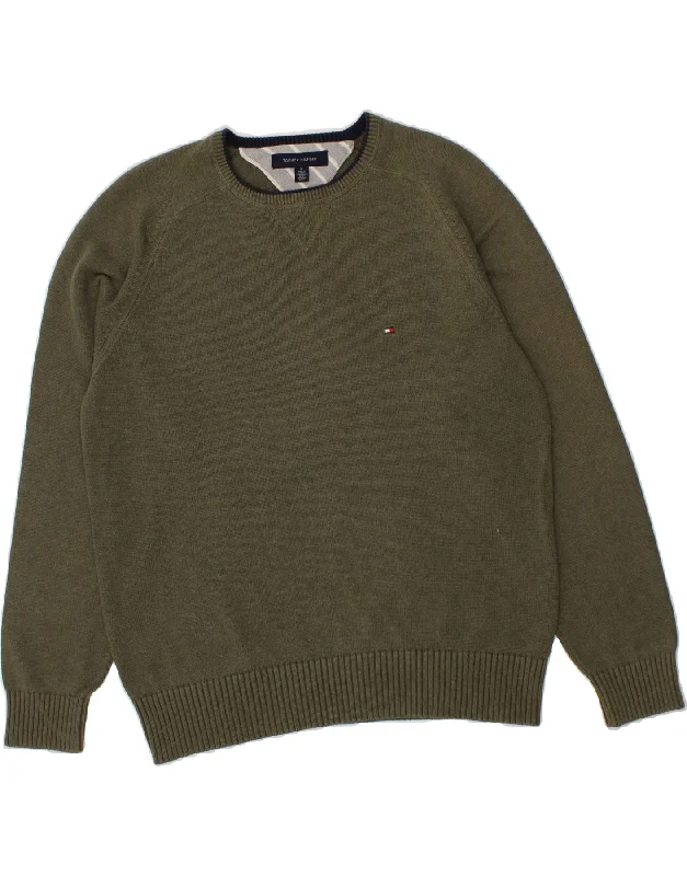 TOMMY HILFIGER Mens Crew Neck Jumper Sweater Medium Khaki Cotton