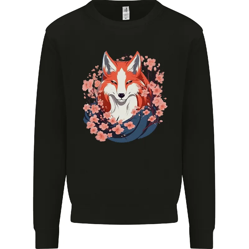 A Japanese Kitsune With Flowers Fox Mens Sweatshirt Jumper