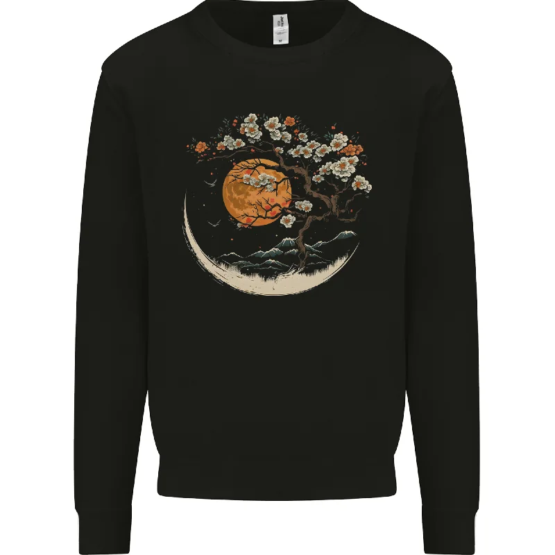 A Japanese Style Tree on a Moon Fantasy Mens Sweatshirt Jumper