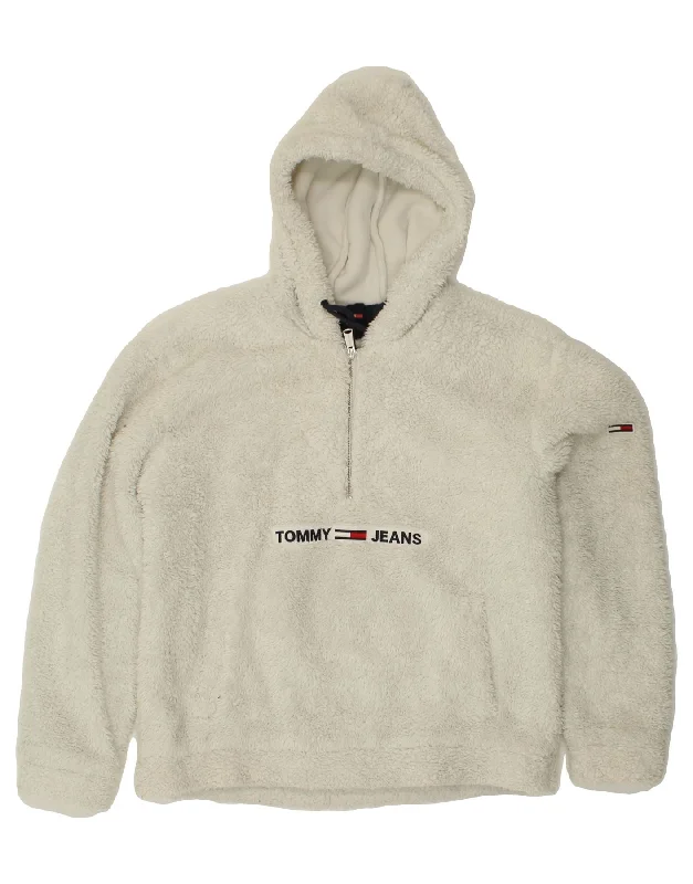 TOMMY HILFIGER Mens Hooded Fleece Jumper Large White Polyester