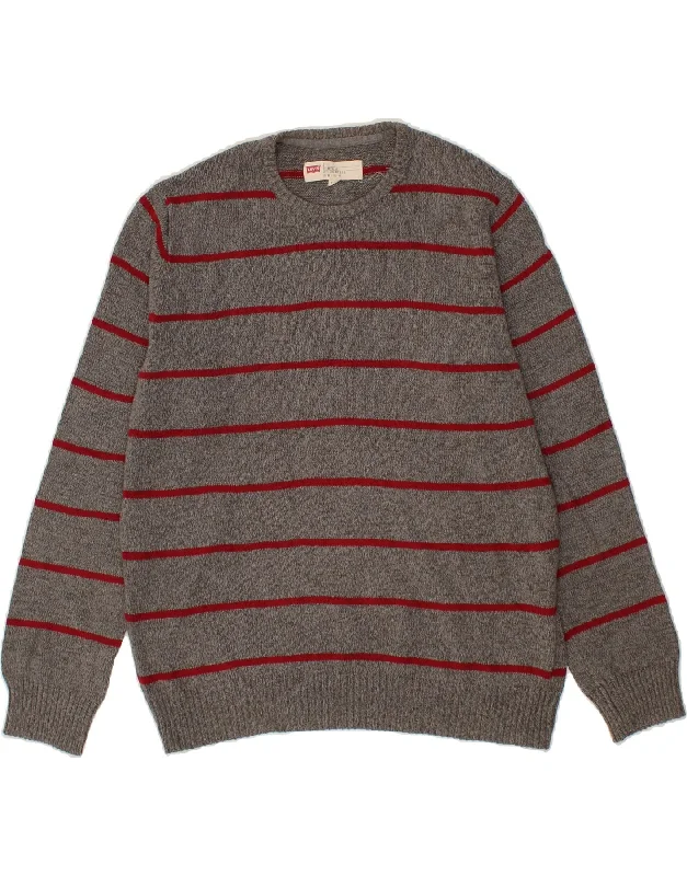 LEVI'S Mens Standard Fit Crew Neck Jumper Sweater Large Grey Striped