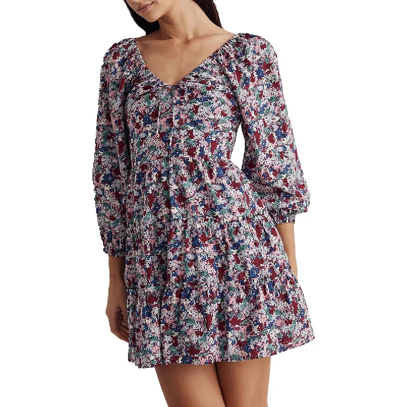 Womens Floral Tiered Mini Dress