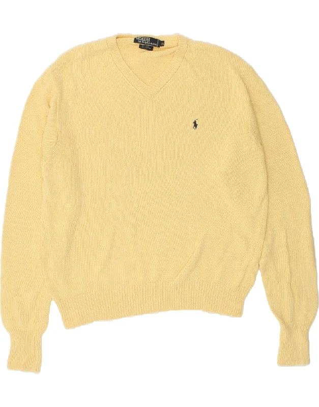 POLO RALPH LAUREN Mens V-Neck Jumper Sweater XL Yellow Linen