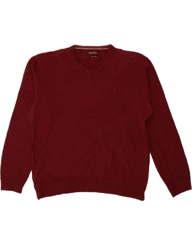 MARLBORO CLASSICS Womens Oversized V-Neck Jumper Sweater UK 20 2XL Maroon