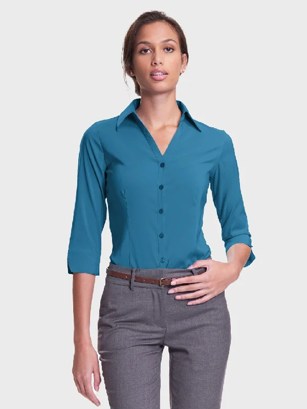 Ladies' Perfect Blouse Three Quarter Sleeve - Aquamarine