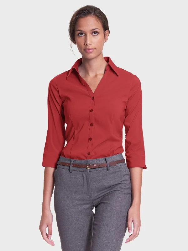 Ladies' Perfect Blouse Three Quarter Sleeve - Sunset Red