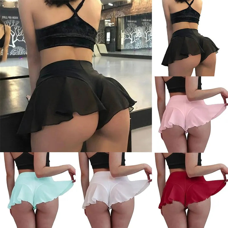 Women Tennis Skirt Pants Anti-emptied Shorts High Waist Pole Dance Ruffled Sports Sexy Mini Tight Pleated Fitness Yoga Summer