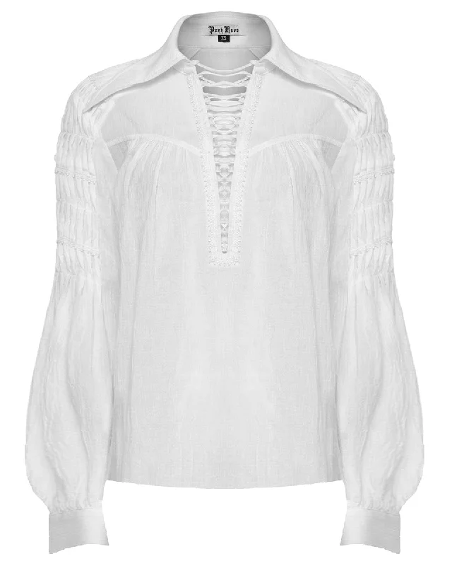 Punk Rave Womens Steampunk Pirate Blouse Top - White