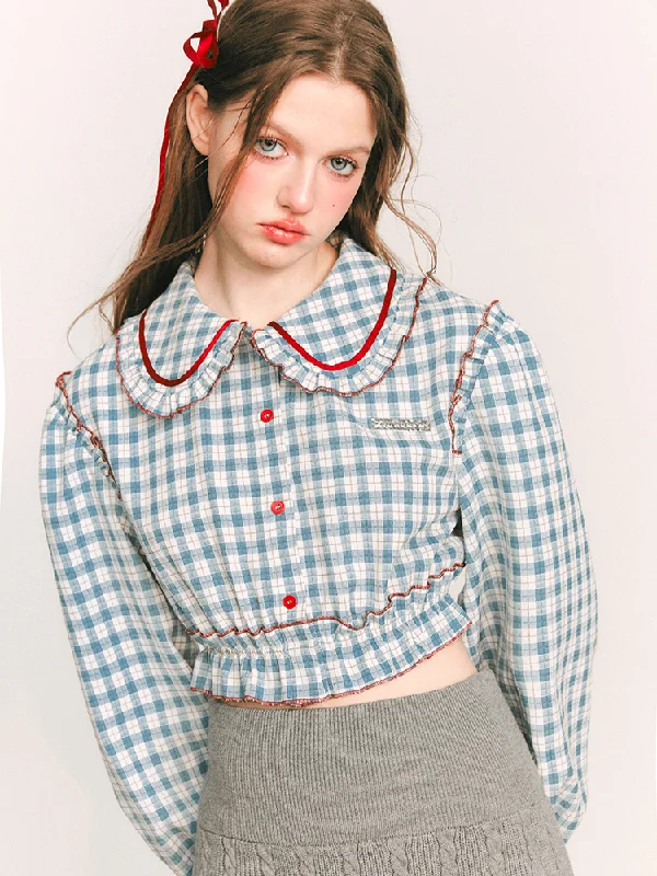 Round collar check blouse【s0000000981】