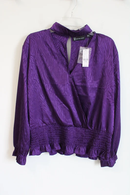 NEW New York & Co. Purple Zebra Striped Satin Blouse | XL