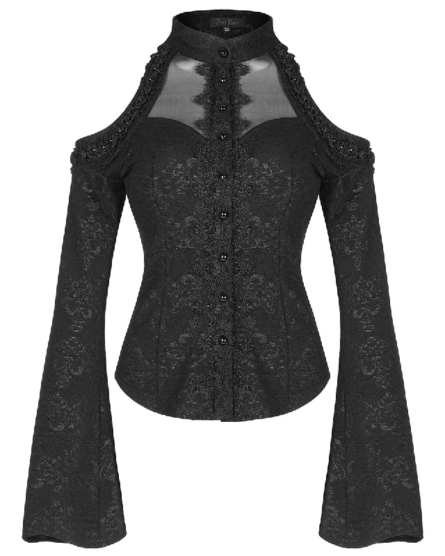 Punk Rave Womens Dark Gothic Lolita Cold Shoulder Blouse