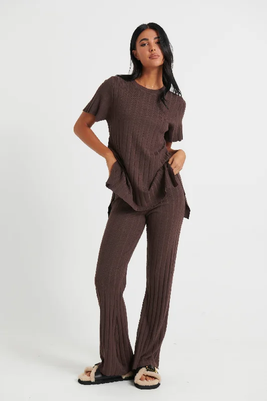 Leighton Ribbed Pant Chocolate