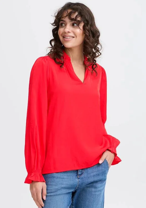 Fransa Diana Frill Trim Blouse, Red