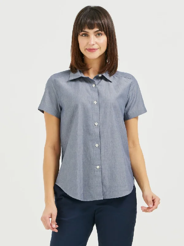 Ladies' Boyfriend Short Sleeve Blouse - Blue Chambray