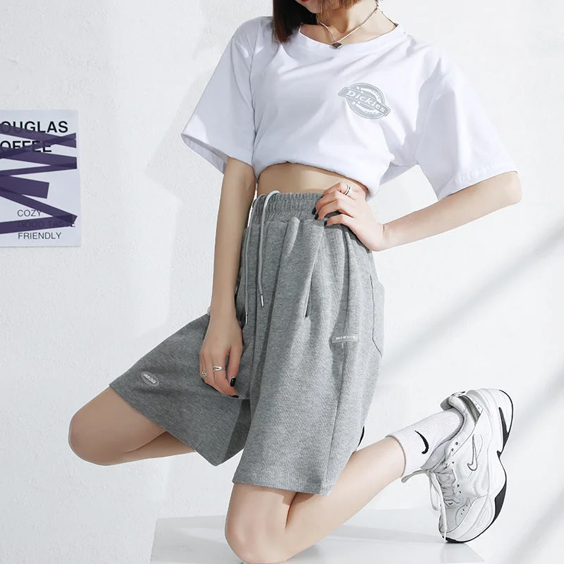 Sports shorts female summer loose casual high waist wide-leg gray five pants sweat tide pants