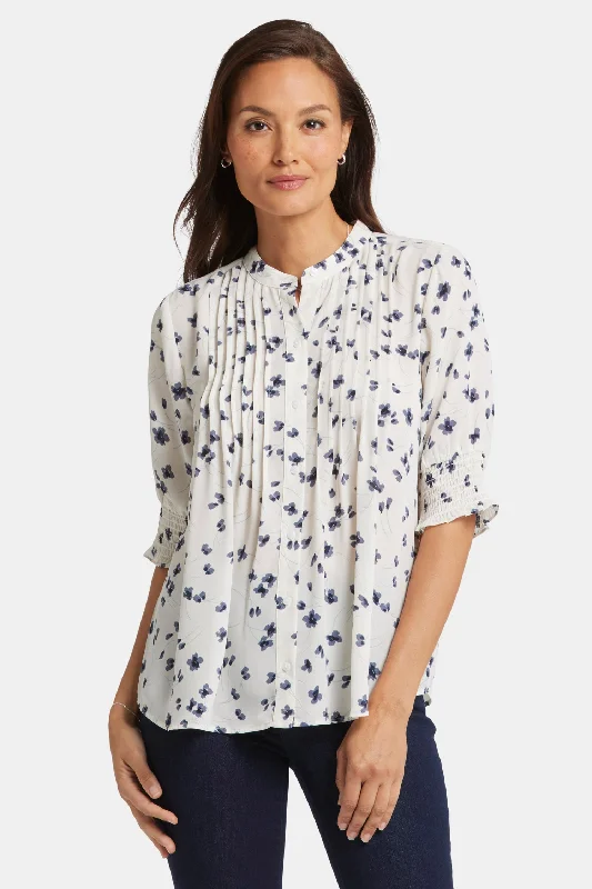 Pleated Short Sleeved Blouse - Iris Buds