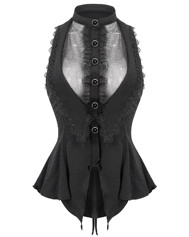 Devil Fashion Womens Romantic Goth Lolita Sleeveless Halter Blouse - Black