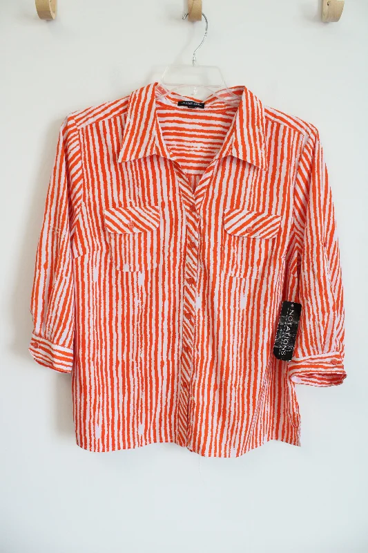 NEW Notations Orange Striped Button Down Blouse | XL