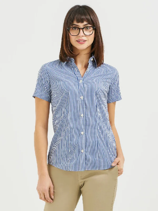 Ladies' Gingham Blouse - Navy