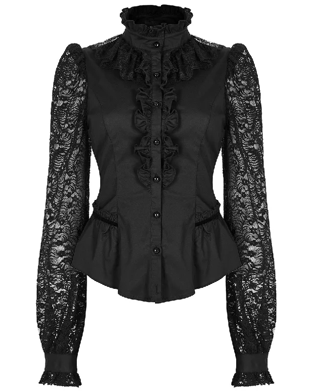 Punk Rave Womens Romantic Gothic Lace Sleeves Blouse Top