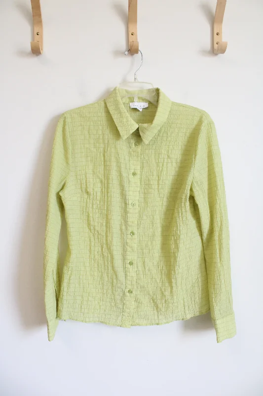 Topshop Yellow Green Long Sleeve Blouse | 8 (MED)