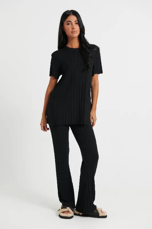 Leighton Ribbed Pant Black