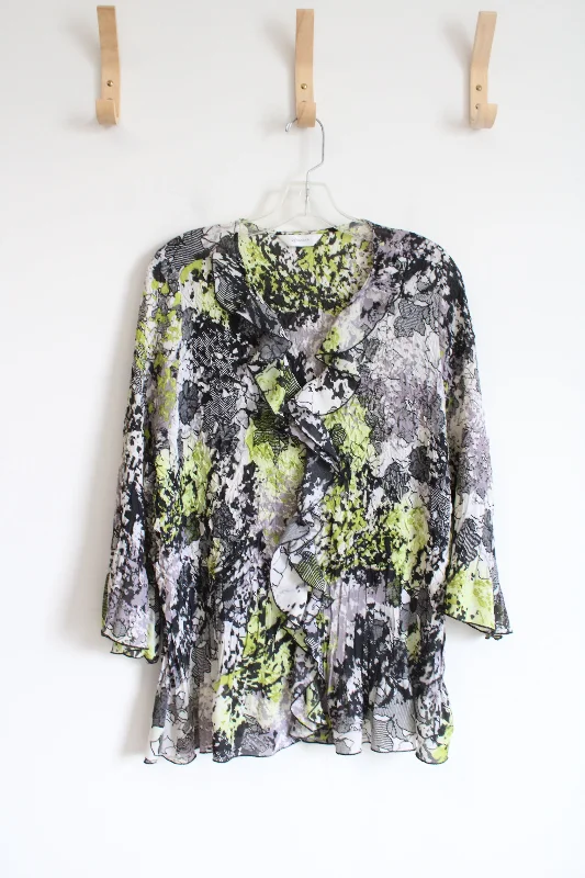 CJ Banks Black and Green Patterned Blouse | XL