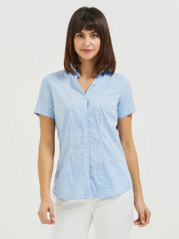 Ladies' Gingham Blouse - Light Blue