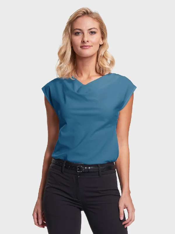 Ladies' Cowl Neck Blouse - Aquamarine