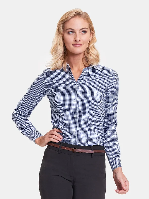 Ladies' Classic Gingham Blouse - Navy