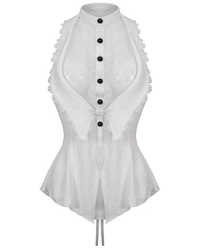 Devil Fashion Womens Romantic Goth Lolita Sleeveless Halter Blouse - White