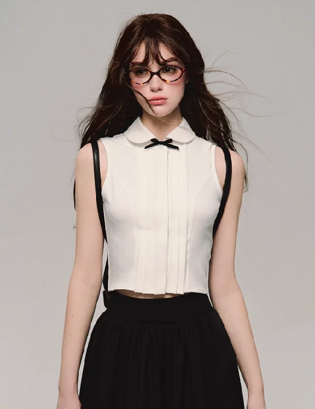 Bow Collar Crop Blouse