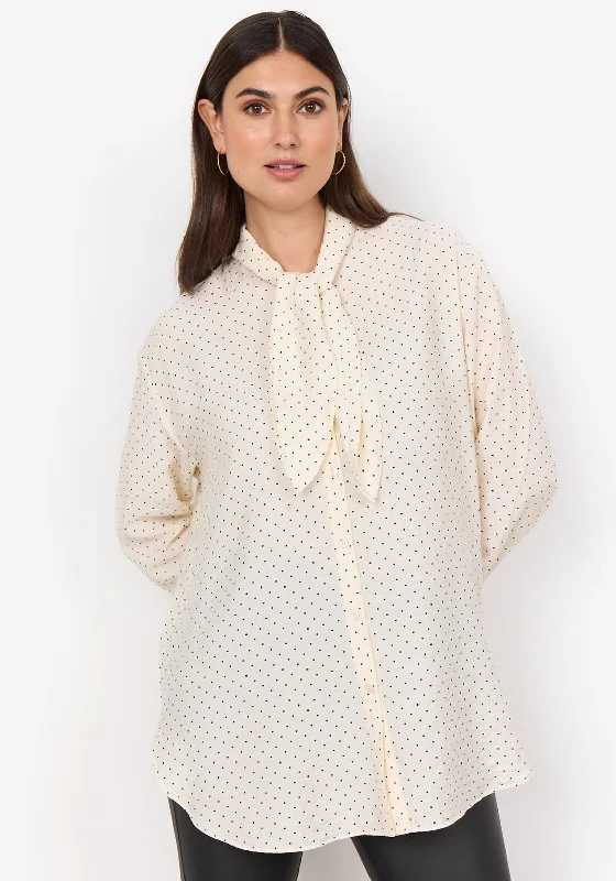 Soyaconcept Orit Polka Dot Tie Neck Blouse, Cream