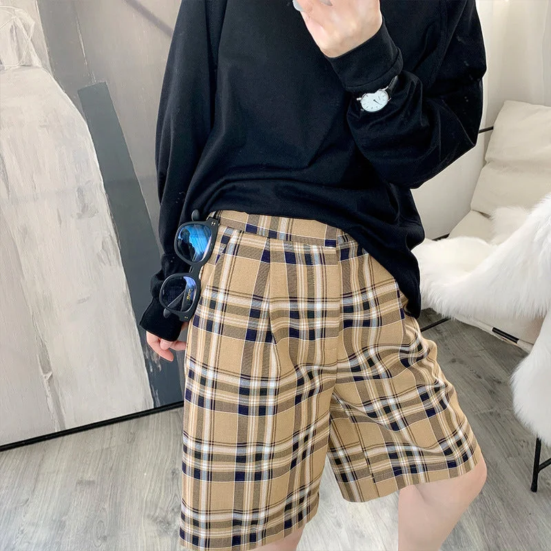 Small fragrance summer straight five pants female port taste female shorts female high waist plaid pants