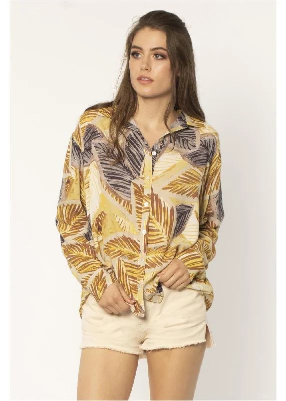 Amuse Society Jungle Cat Long Sleeve Woven Blouse