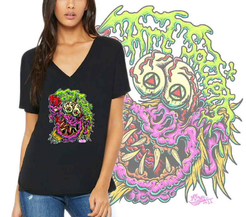 Art Society GNARLY MONSTER WOMENS V-NECK TEE BLACK