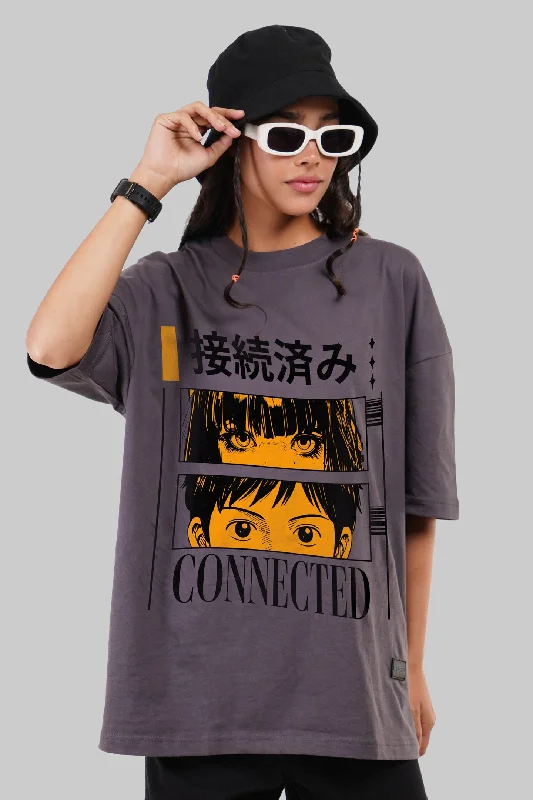 Connected Eyes Dark Grey Baggy Fit T-Shirt Women